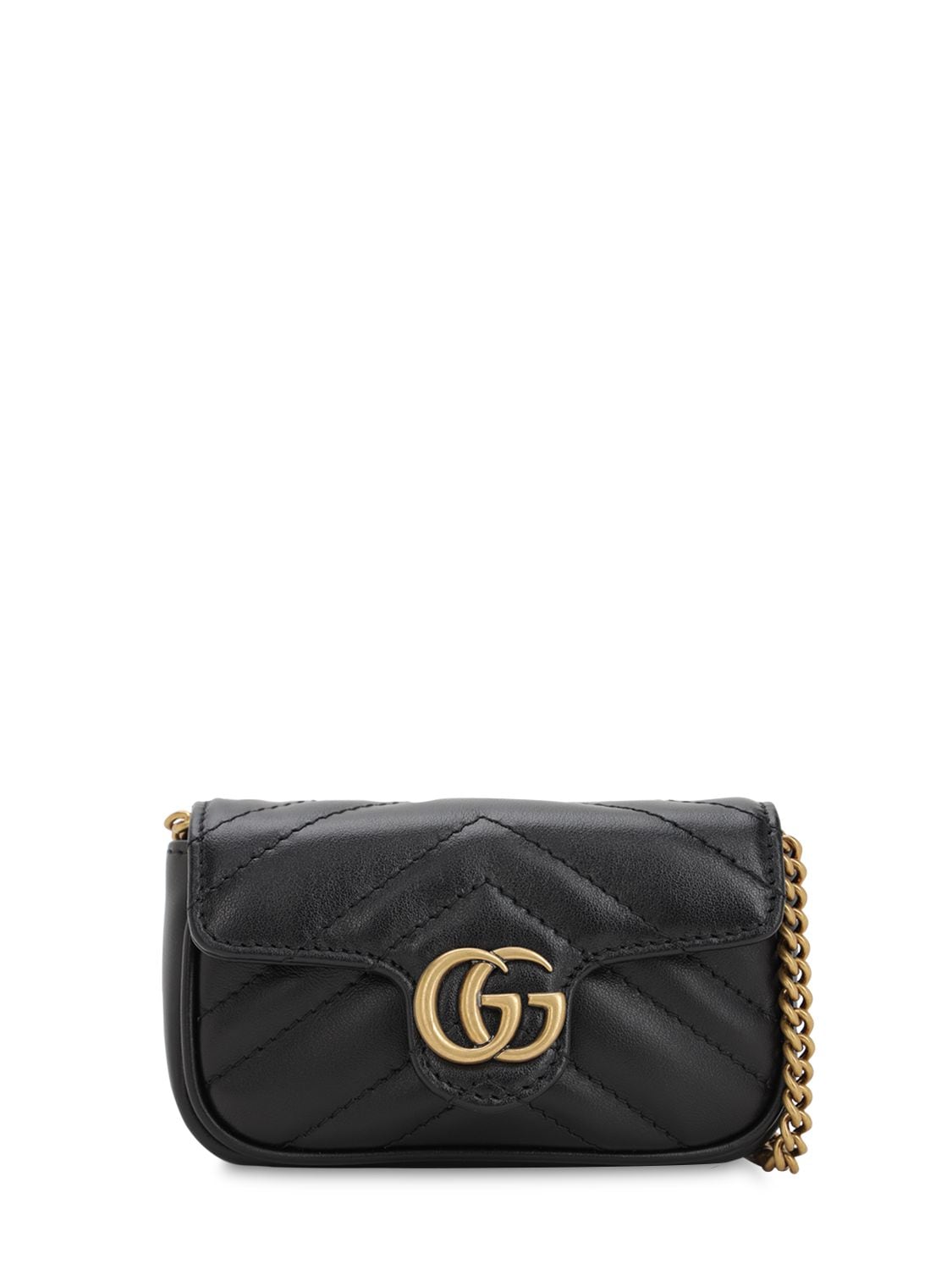 Gucci “gg Marmont 2.0”皮革链条零钱包 In Black