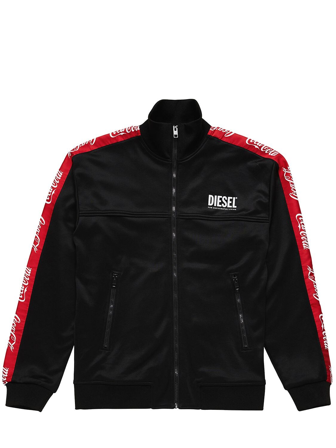 Diesel X Coca-cola Printed Logo Mix Tech Track Jacket In Black