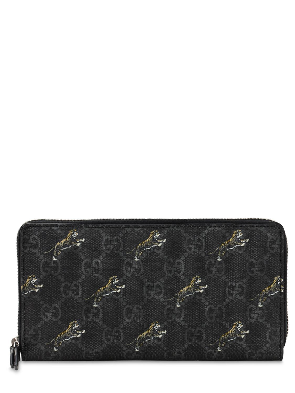 Gucci Gg Tig Zip Around Coated Canvas Wallet In Black