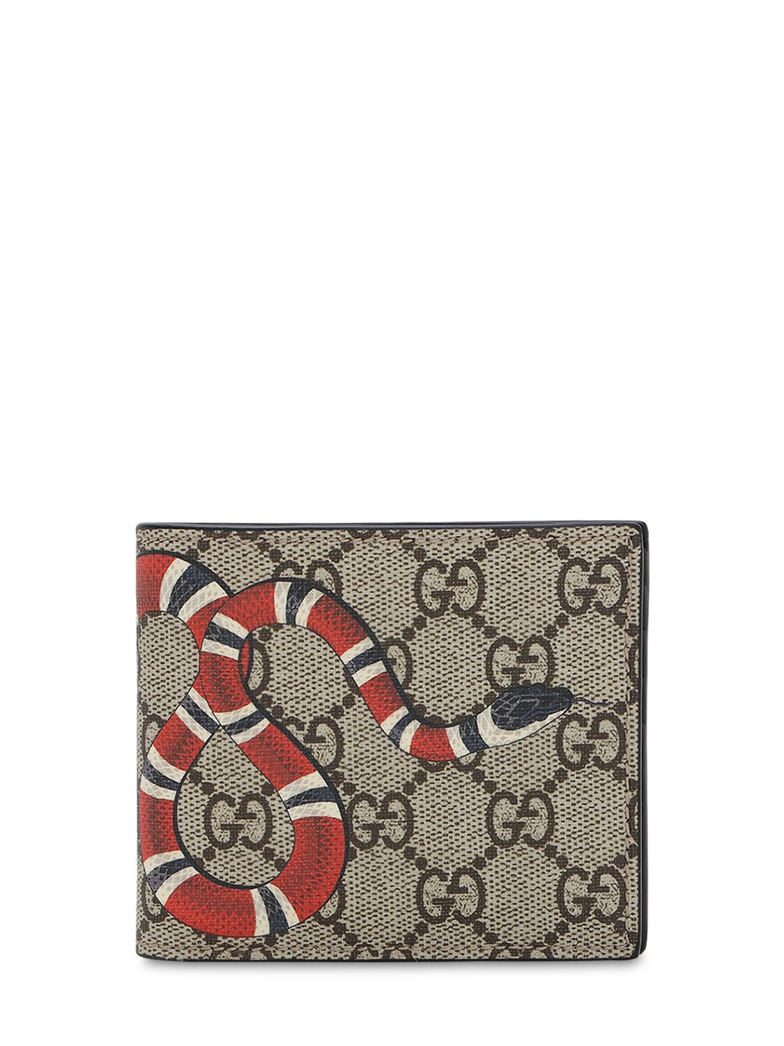 Gucci Snake Printed Coated Canvas Wallet In Beige