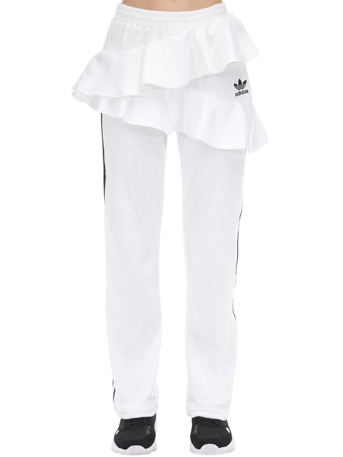 Adidas Originals X J Koo Velour Trefoil Ruffle Track Pant In Off White