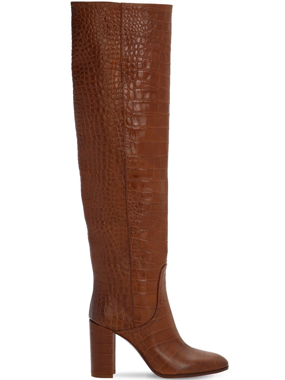 Strategia 80mm Croc Embossed Over The Knee Boots In Brown