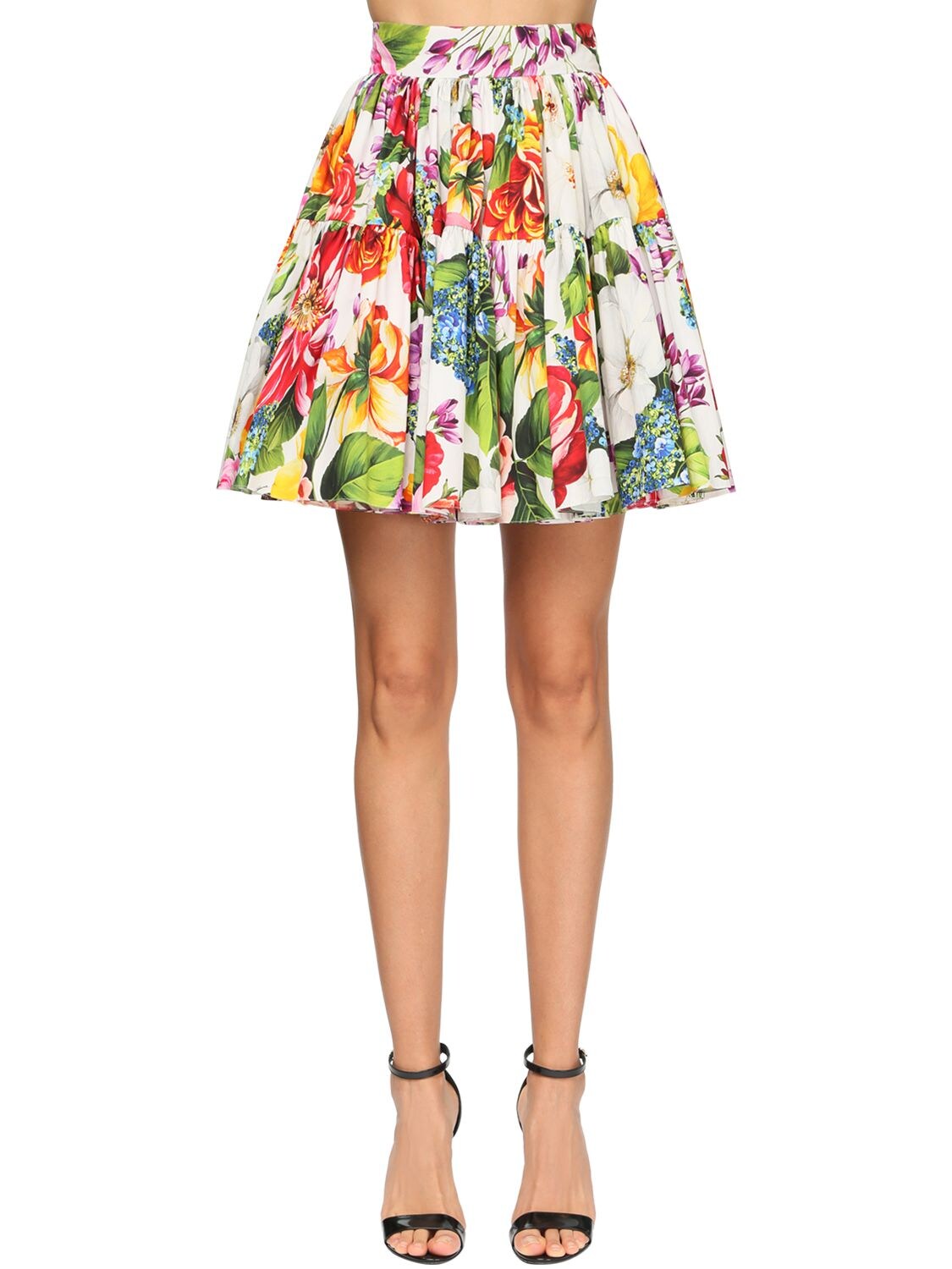 DOLCE & GABBANA FLOWER PRINT POPLIN FULL MINI SKIRT,71I01Z015-SEEXQUS1