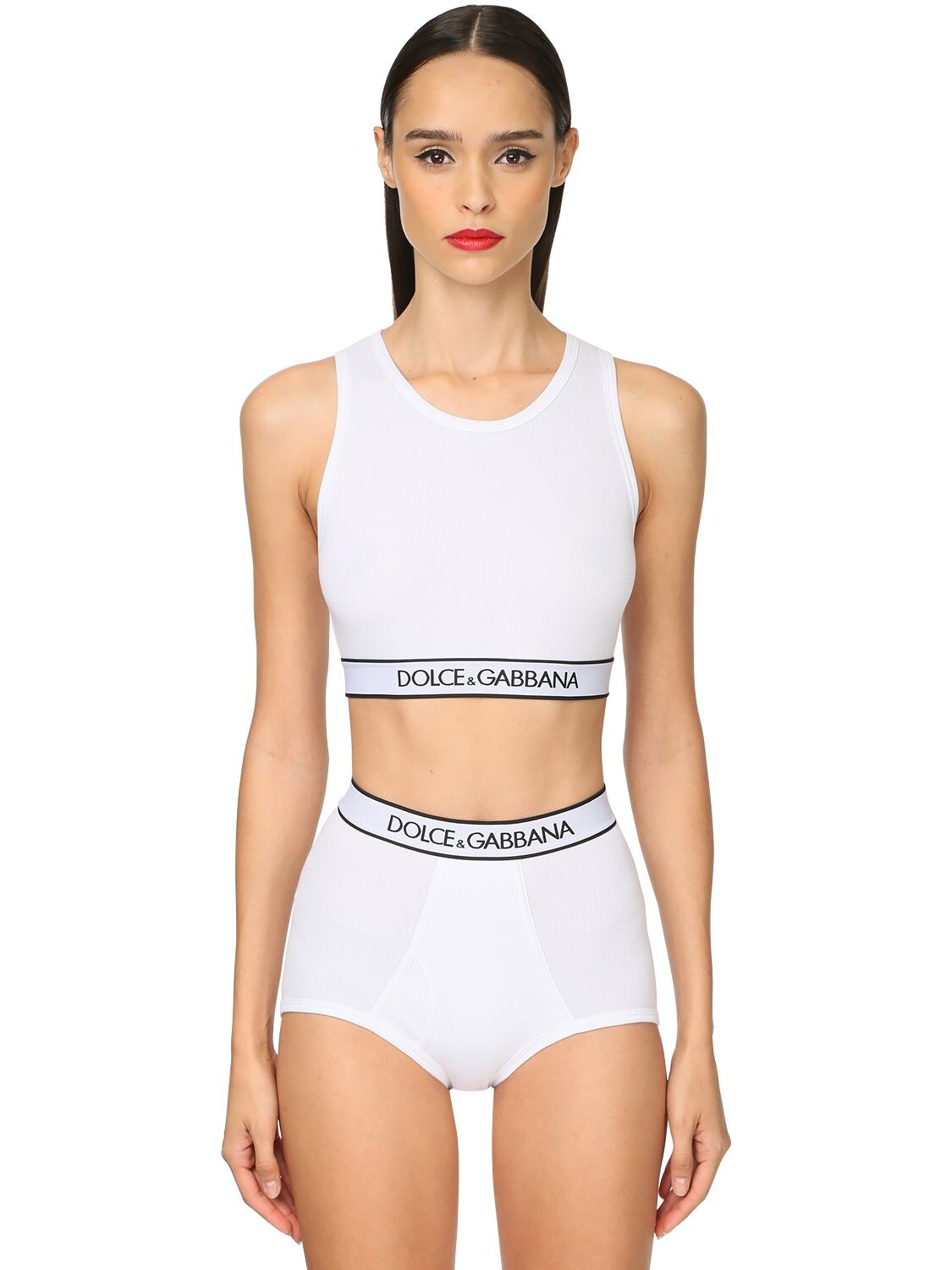 Dolce & Gabbana Logo饰带棉质平纹针织运动内衣 In White