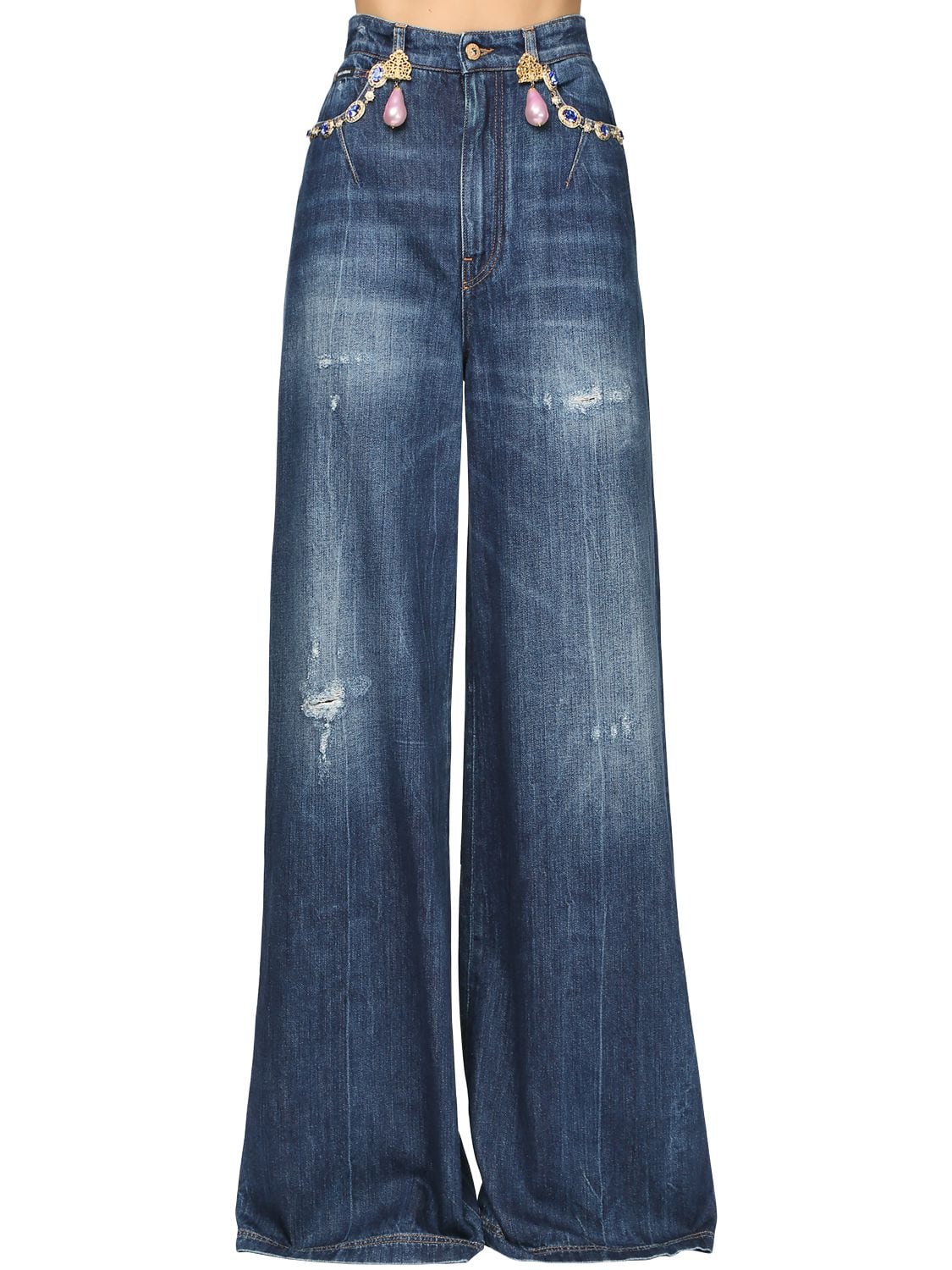 Dolce & Gabbana Jewel Embellished Cotton Denim Jeans