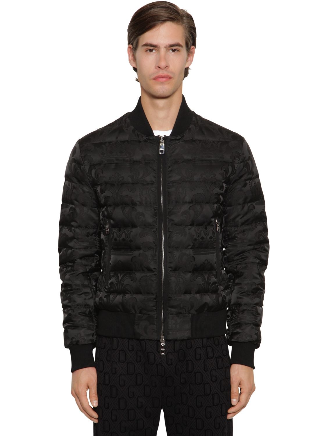 Dolce & Gabbana Padded Tech Jacquard Bomber Jacket In Black