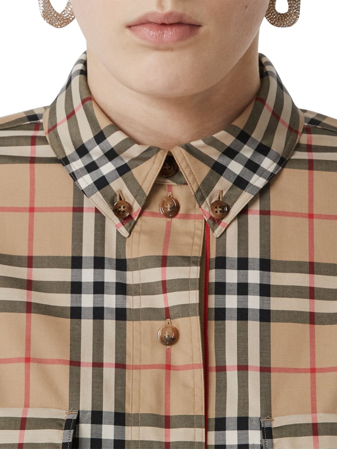 Shop Burberry Lapwing Checked Stretch Poplin Shirt In Beige