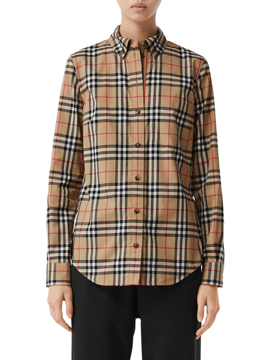 Shop Burberry Lapwing Checked Stretch Poplin Shirt In Beige