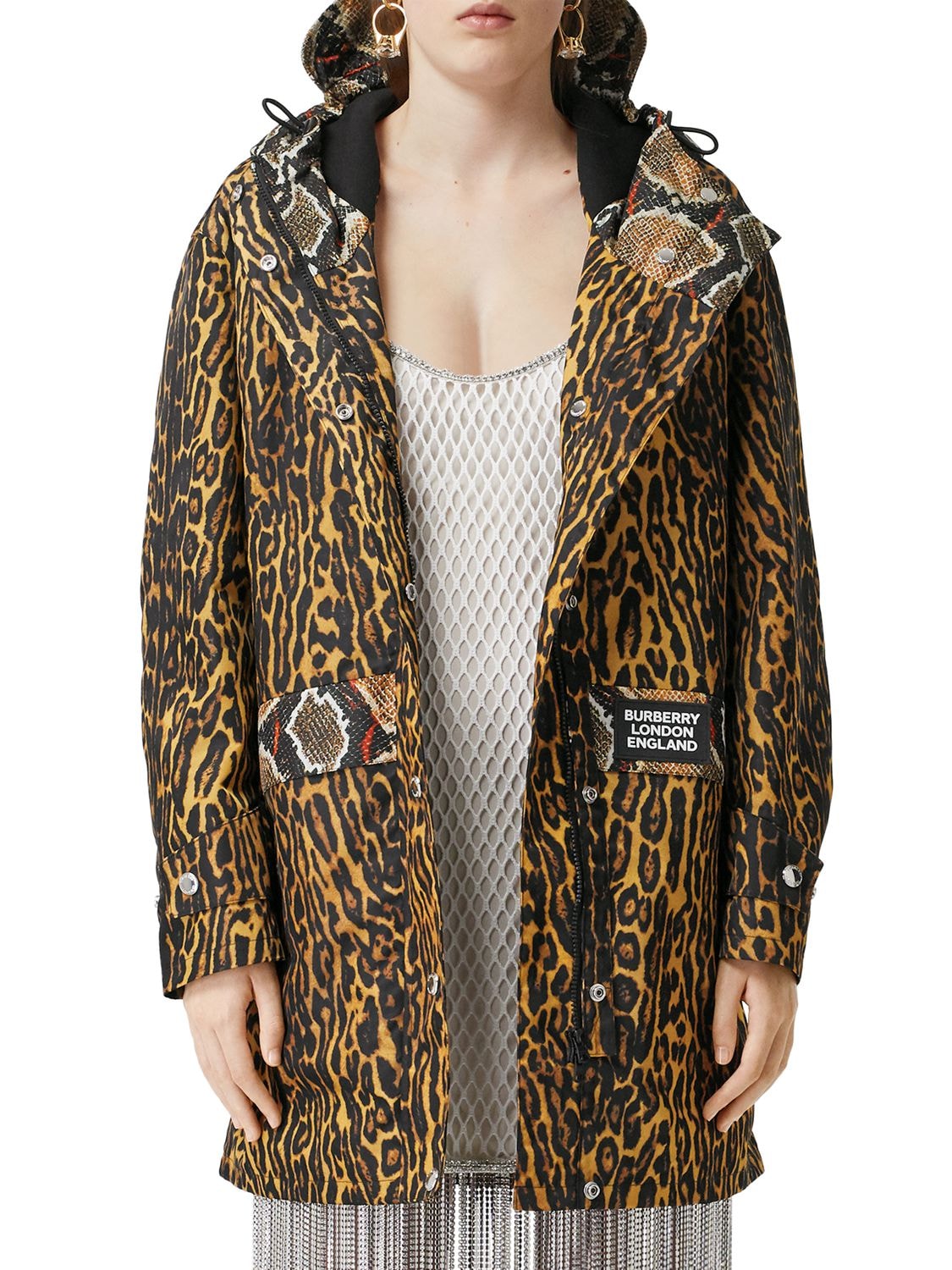 BURBERRY LEOPARD PRINT HOODED NYLON RAIN COAT,71I040022-QTEZNJY1