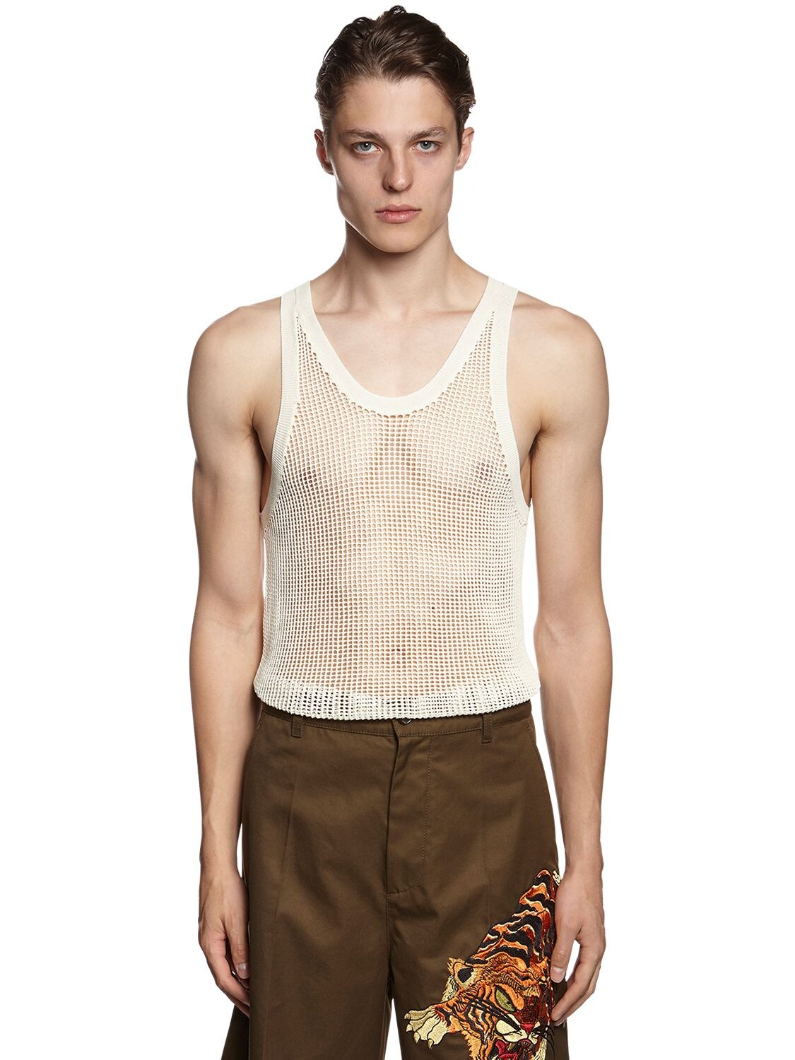 Dsquared2 Net Cotton Knit Tank Top In Off White