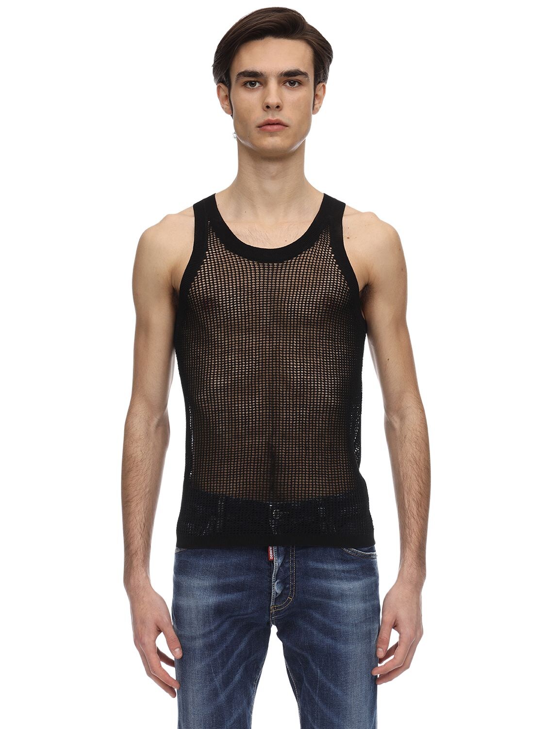 Dsquared2 Net Cotton Knit Tank Top In Black