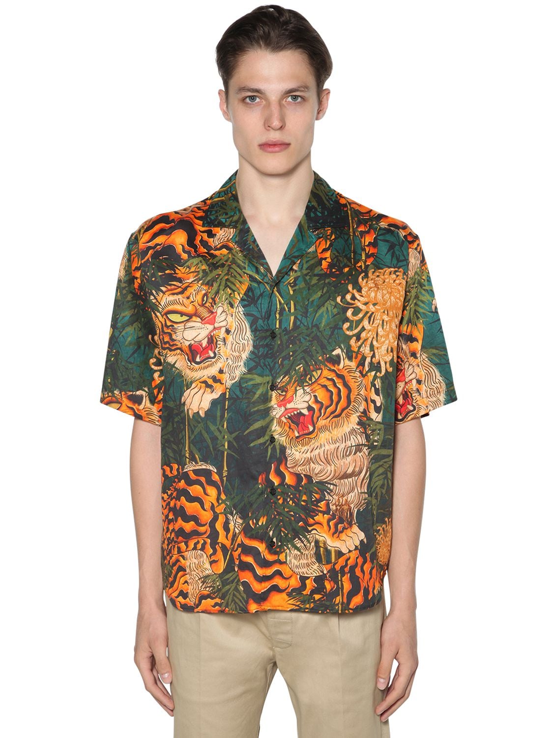 Dsquared2 - Tiger bamboo print cotton bowling shirt - Multicolor ...