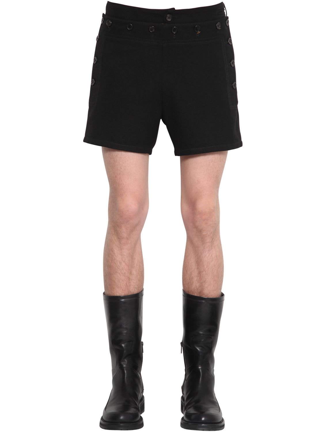 Ann Demeulemeester Buttoned Wool & Cotton Blend Shorts In Black