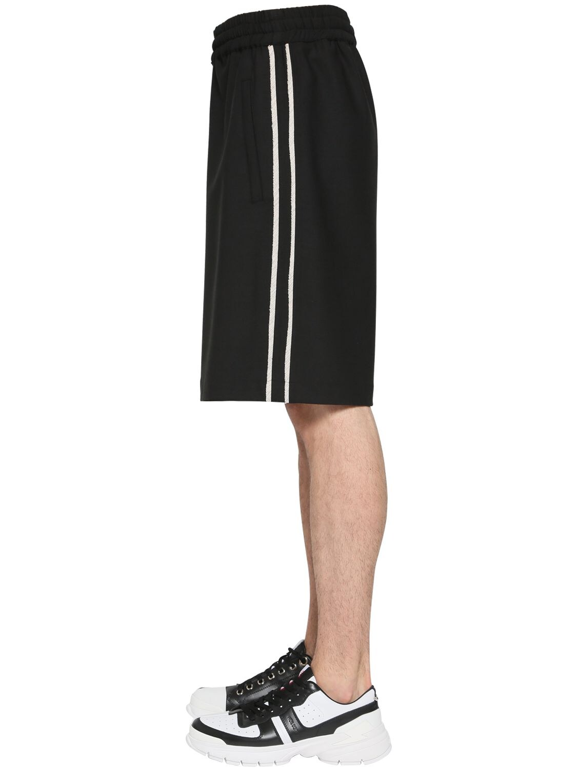 Neil Barrett Striped Stretch Wool Gabardine Shorts In Black