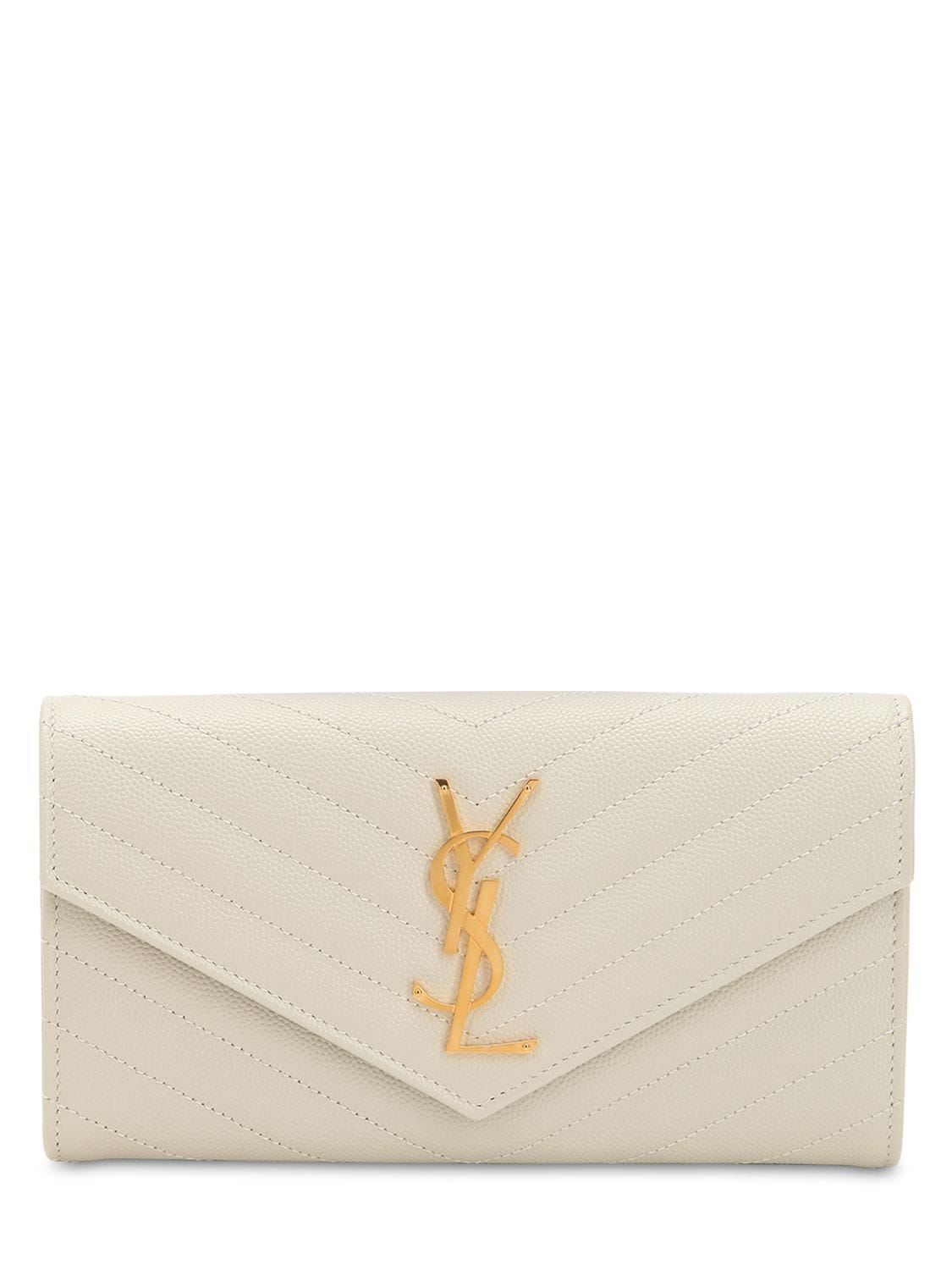 Saint Laurent Large Monogram Quilted Leather Wallet In Blanc Vintage