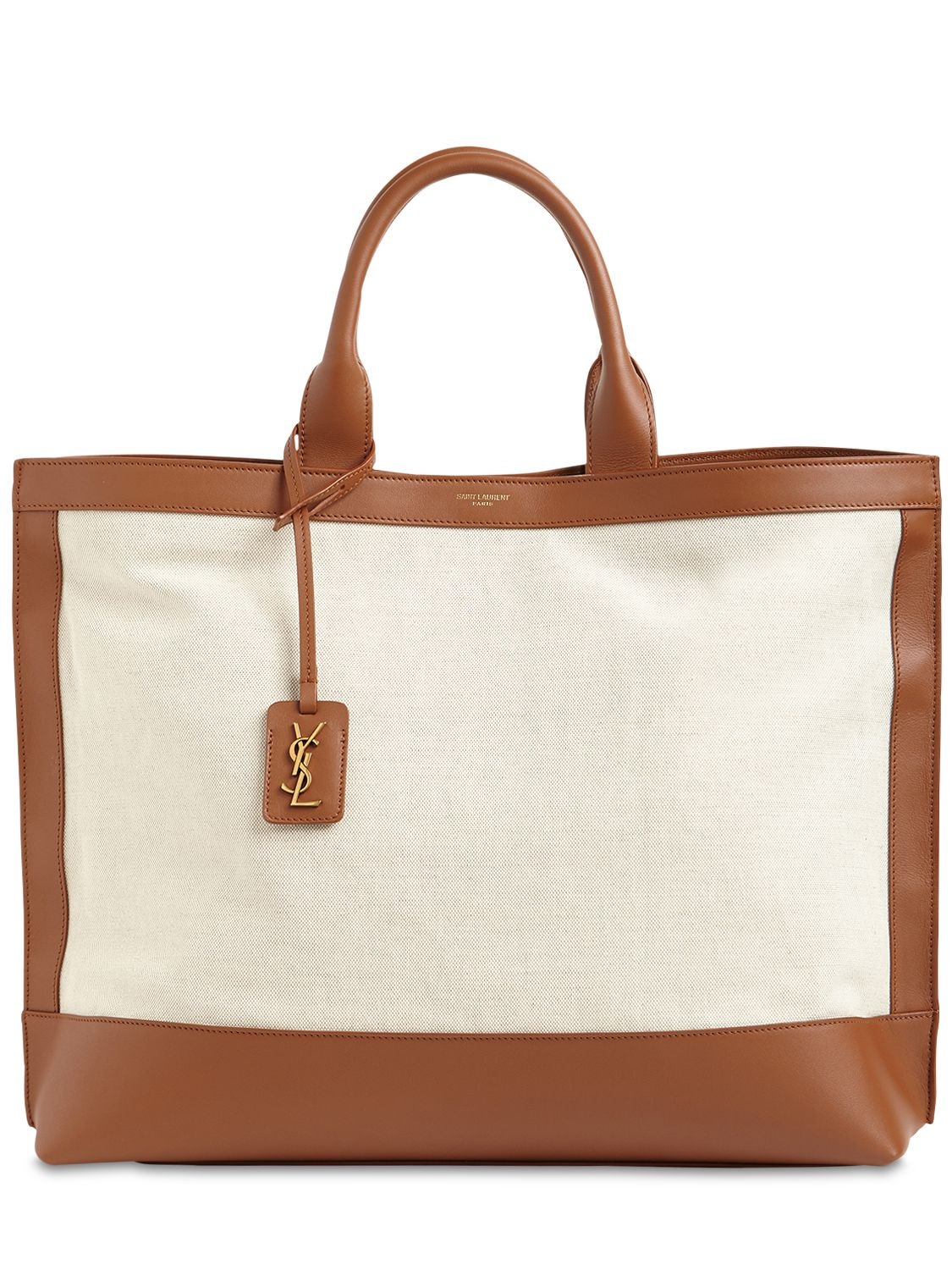 Saint Laurent Cabas Canvas & Leather Tote Bag In Natural,brown