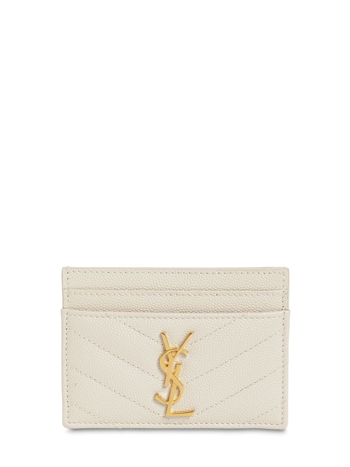 Saint Laurent Monogram Grained Leather Card Holder In Blanc Vintage