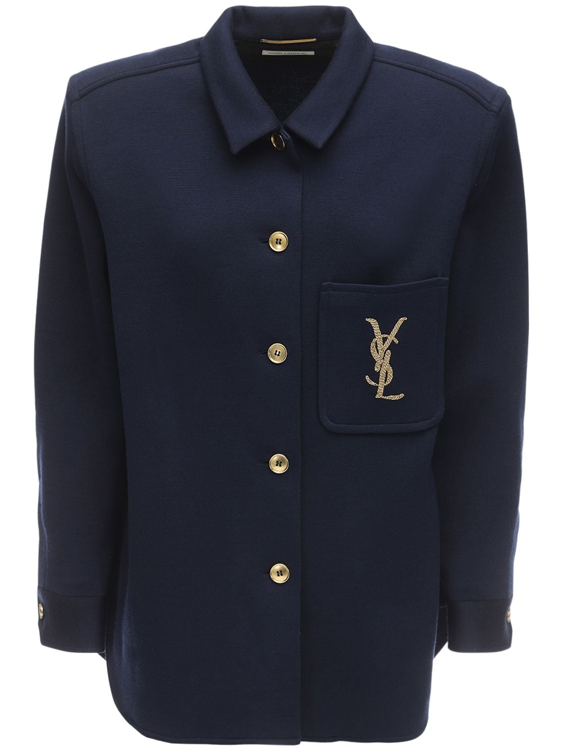 SAINT LAURENT LOGO EMBROIDERED WOOL JACKET,71I06C012-NDE0MA2