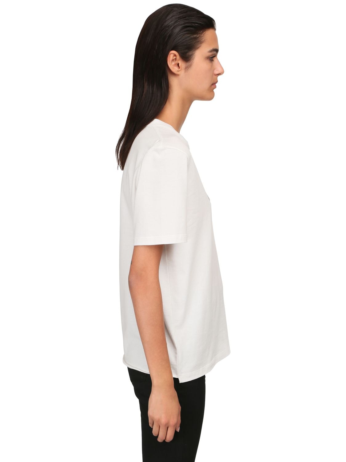 Shop Saint Laurent Heart Printed Cotton Jersey T-shirt In Naturel,no