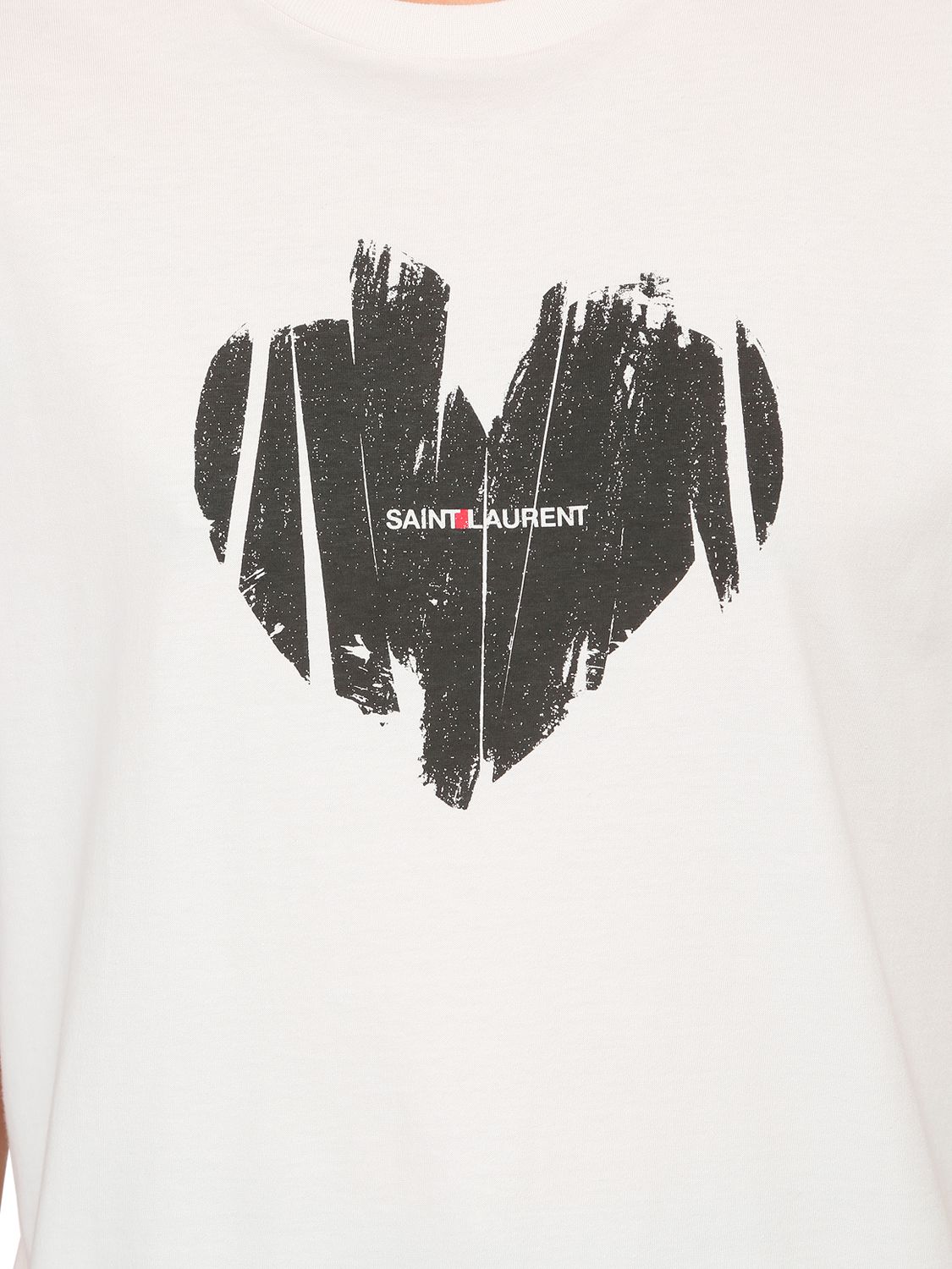 Saint Laurent Heart Printed Cotton Jersey T-shirt In White | ModeSens