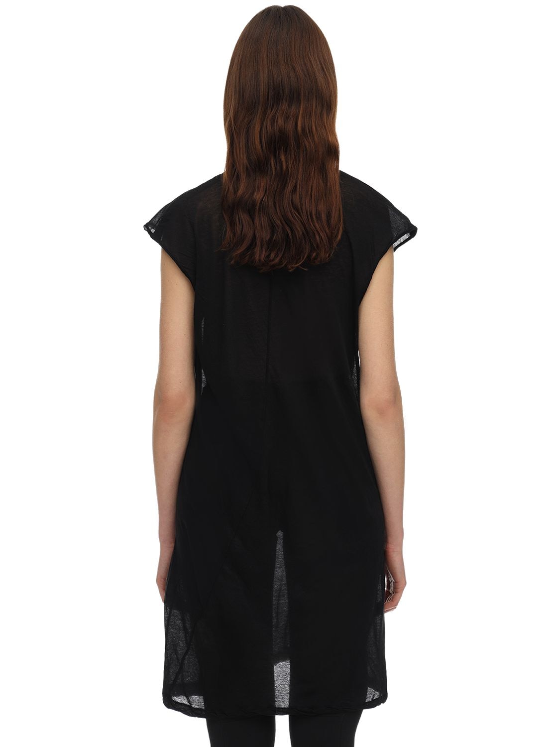Shop Rick Owens Sheer Cotton Jersey Long T-shirt In Black