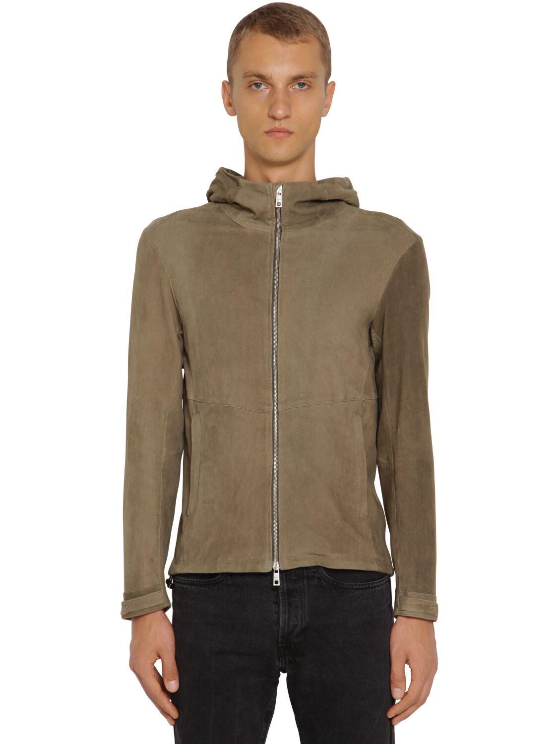 Giorgio Brato Hooded Leather Sweat Jacket In Army Green