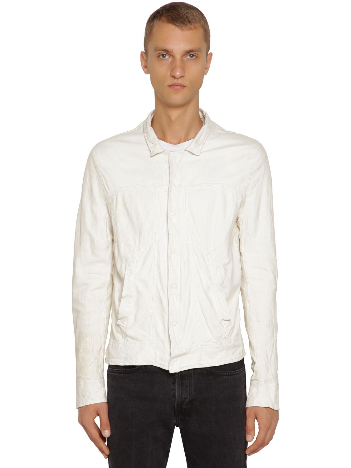 Giorgio Brato Leather Shirt Jacket In Ivory