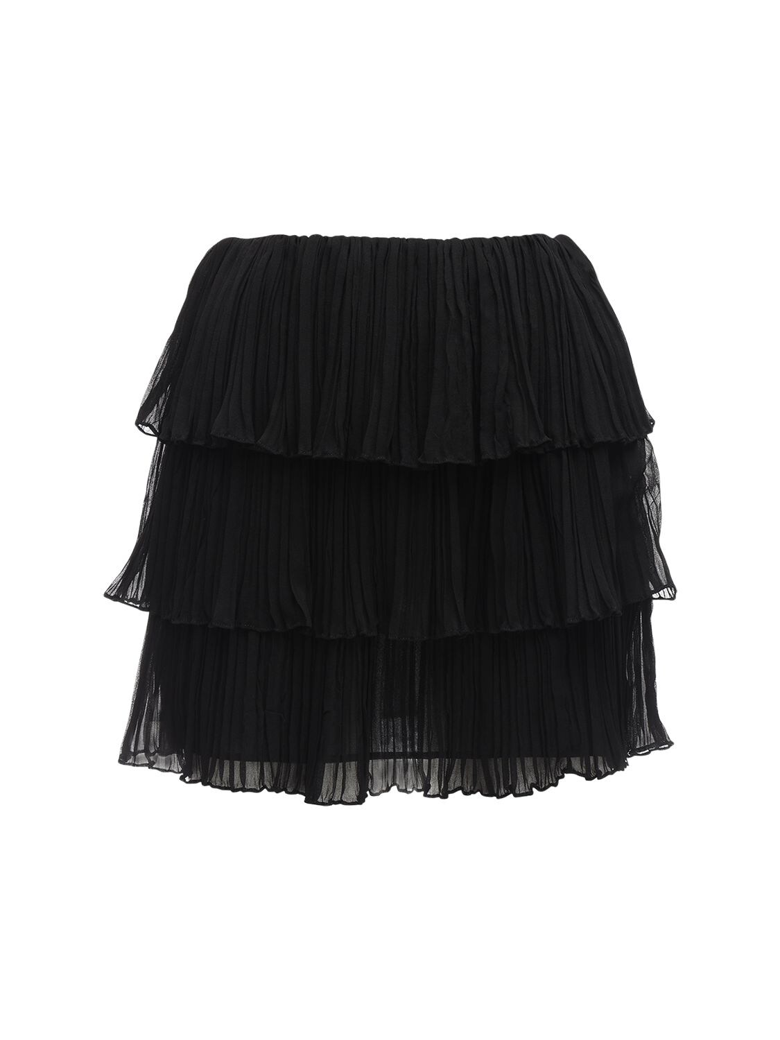 Saint Laurent Pleated Georgette Crepe Mini Skirt In Black