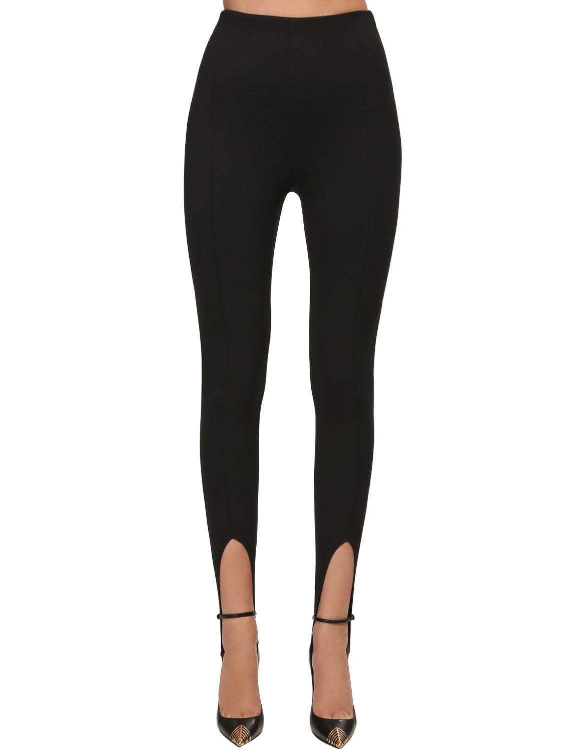 Saint Laurent High Waist Compact Jersey Stirrup Pants In Black | ModeSens