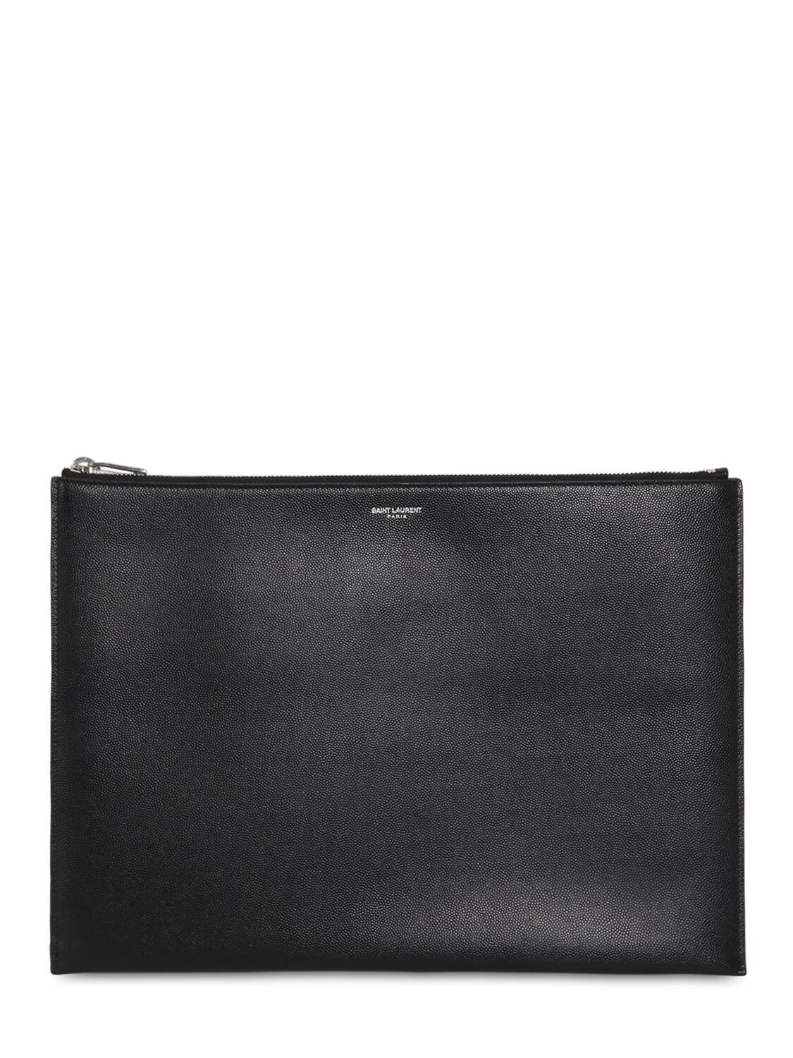 Saint Laurent Grained Leather Zipped A4 Pouch In Black