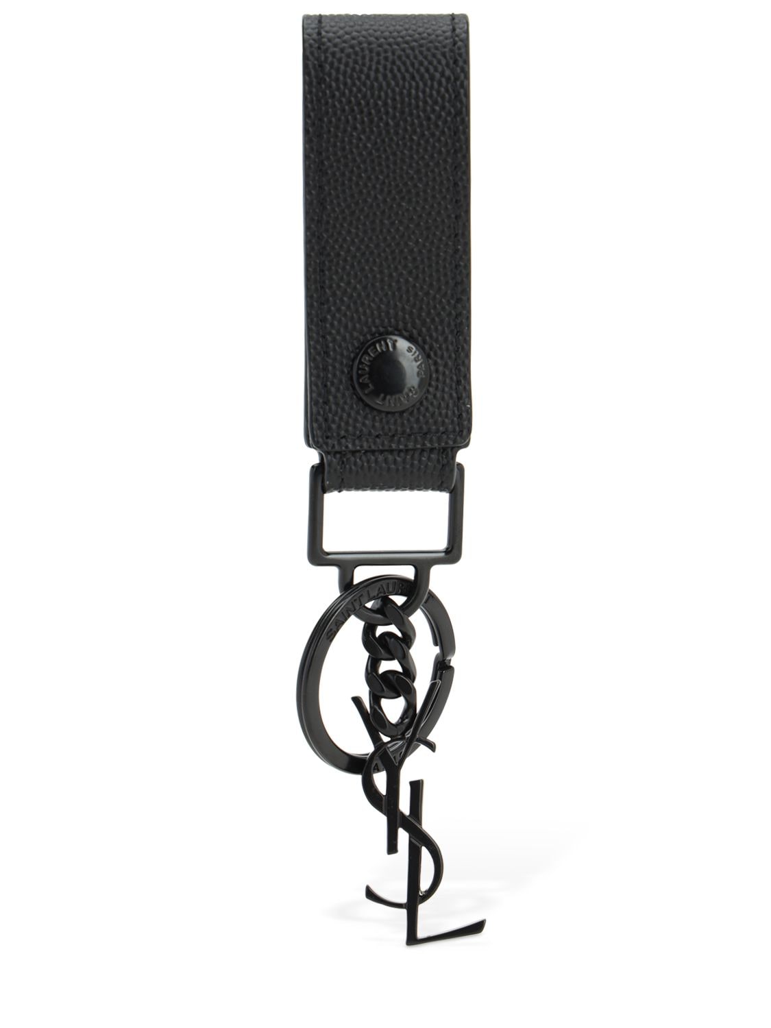 Shop Saint Laurent Monogram Leather Key Holder In Black