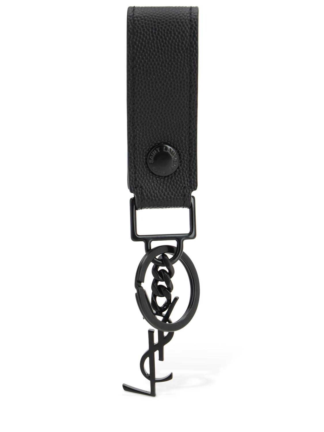Shop Saint Laurent Monogram Leather Key Holder In Black
