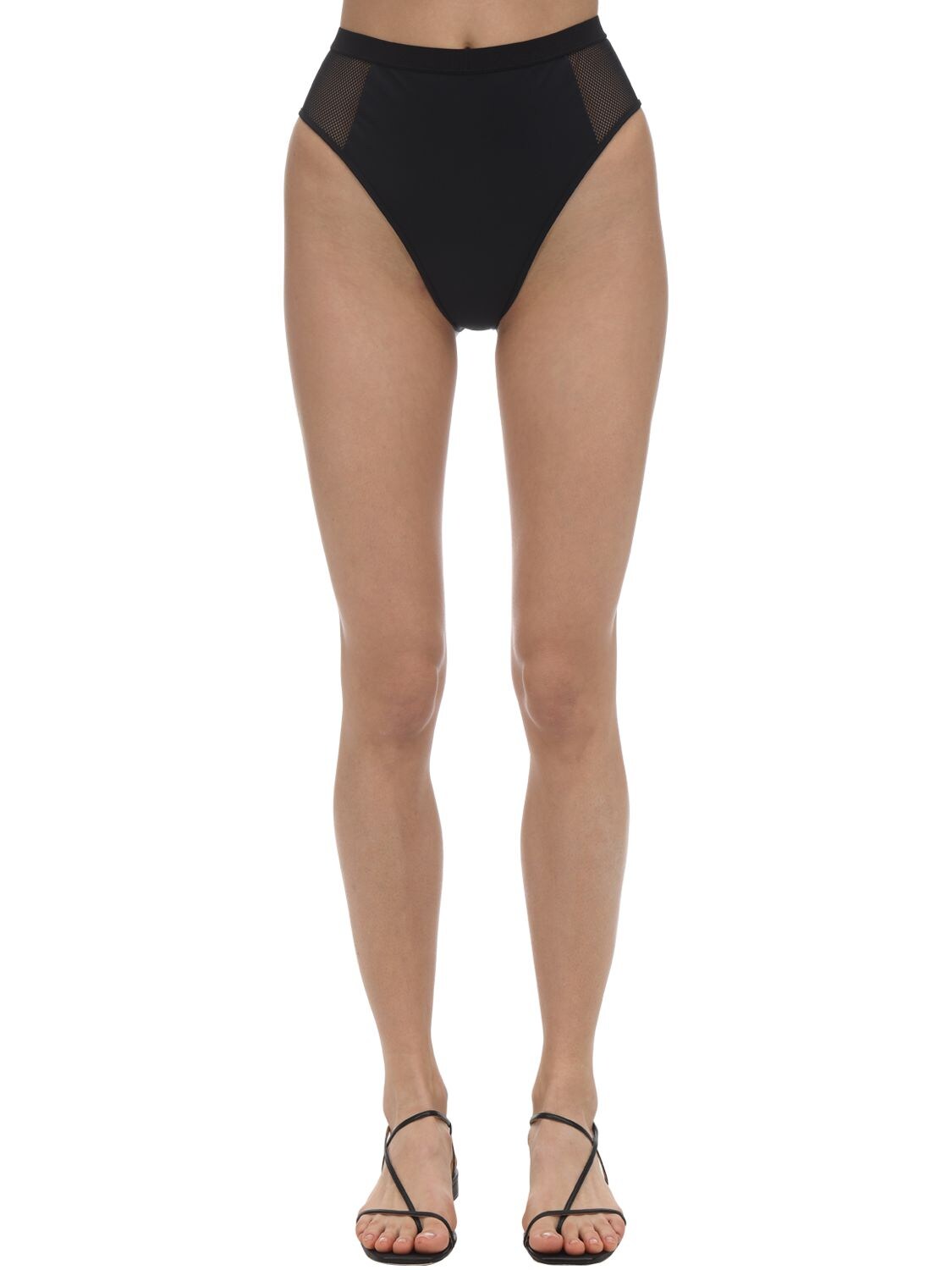 Stella Mccartney Sporty High Waist Mesh Bikini Bottoms In Black