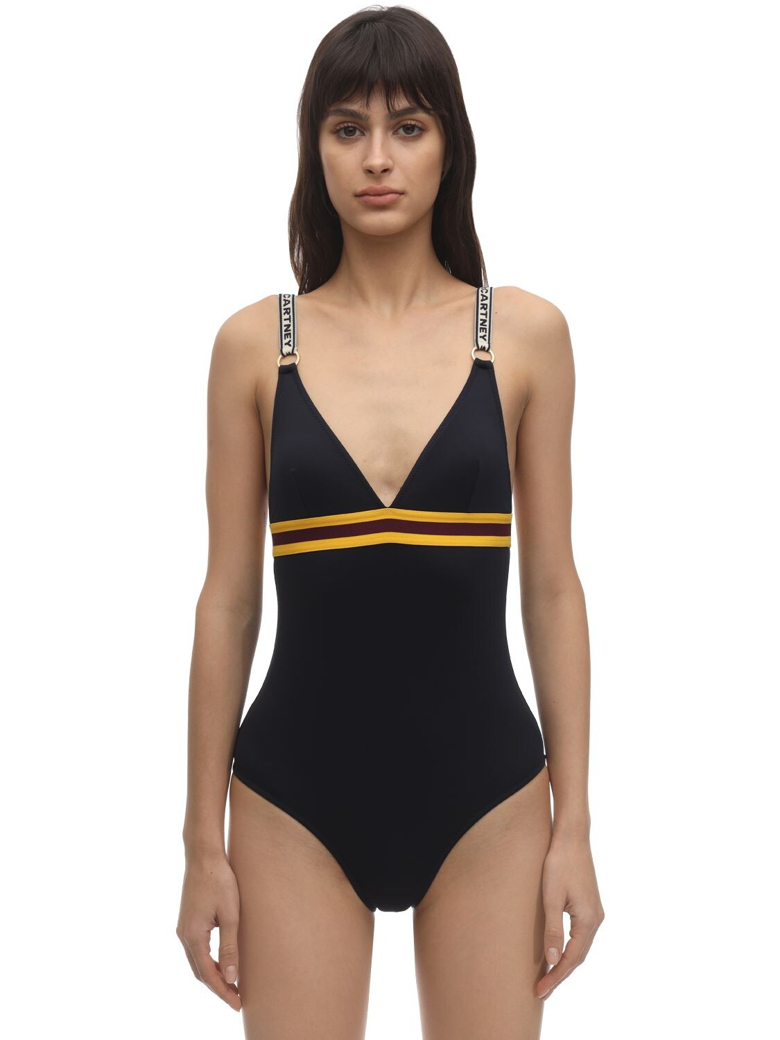 Stella Mccartney Sporty Econyl Swimsuit W/ Logo Straps In Navy