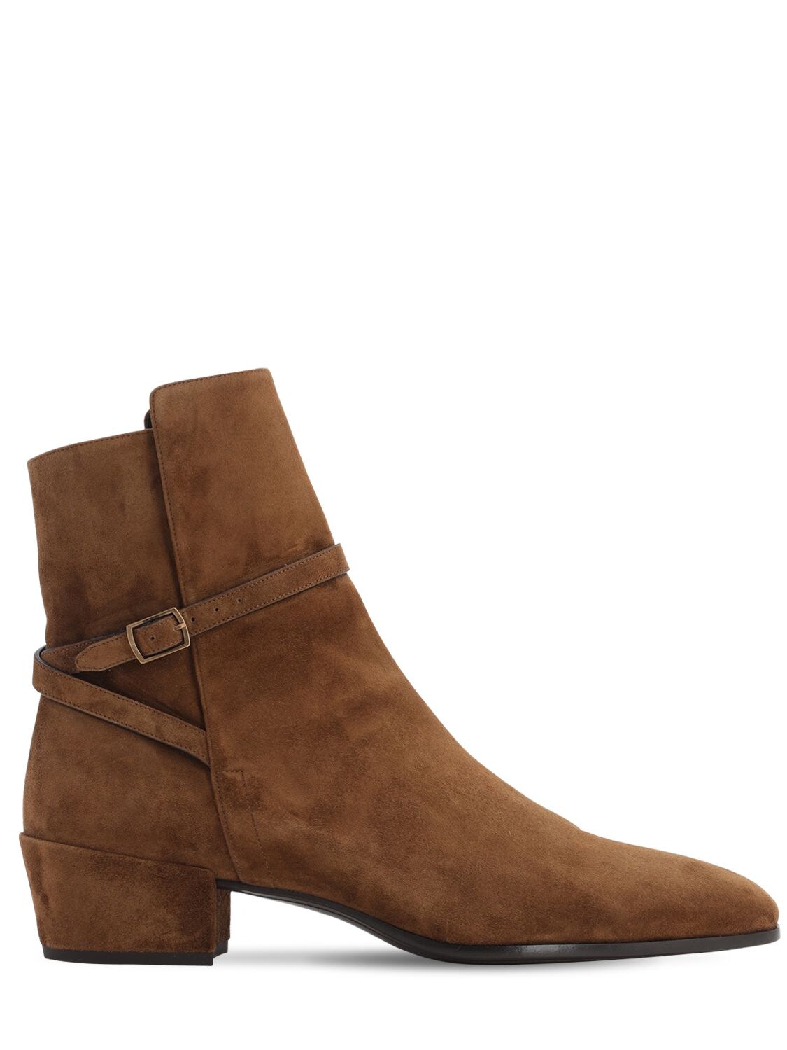 Saint Laurent 40mm Clementi Suede Boots W/ Strap In Brown