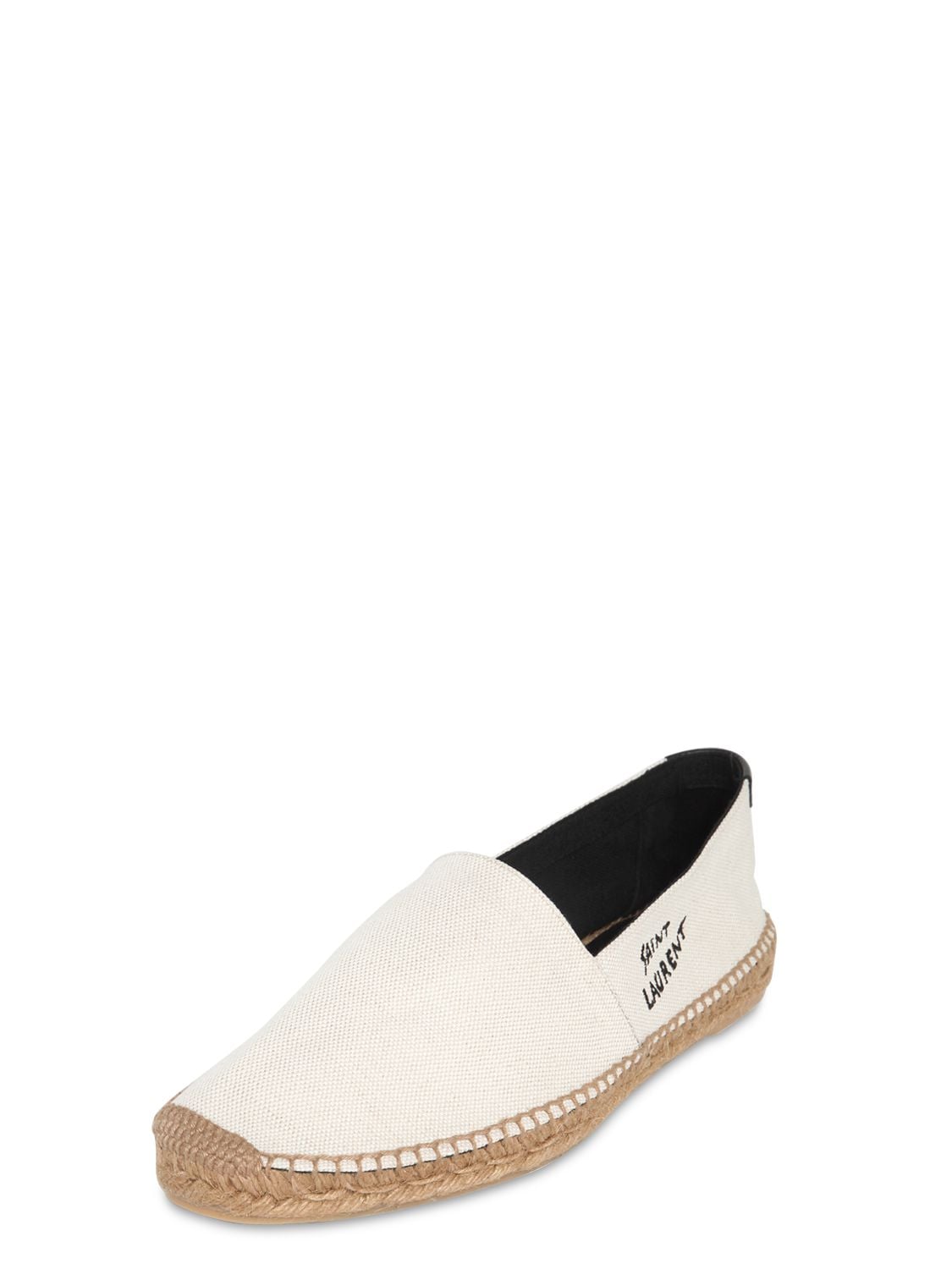 Shop Saint Laurent Logo Cotton & Linen Canvas Espadrilles In Beige