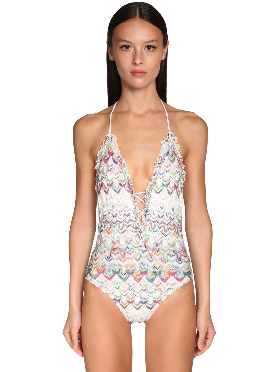 Missoni Lurex Knit One Piece Swimsuit In White,multi ModeSens