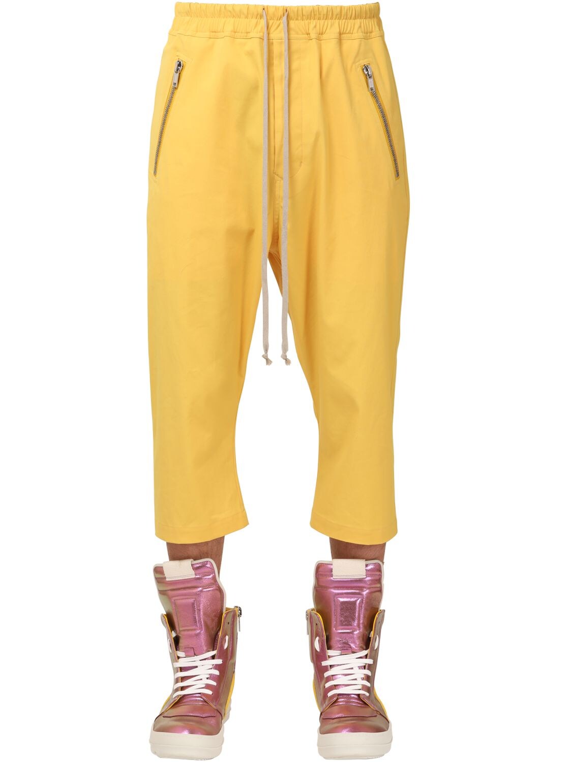 Rick Owens Cropped Stretch Cotton Canvas Pants In Yellow