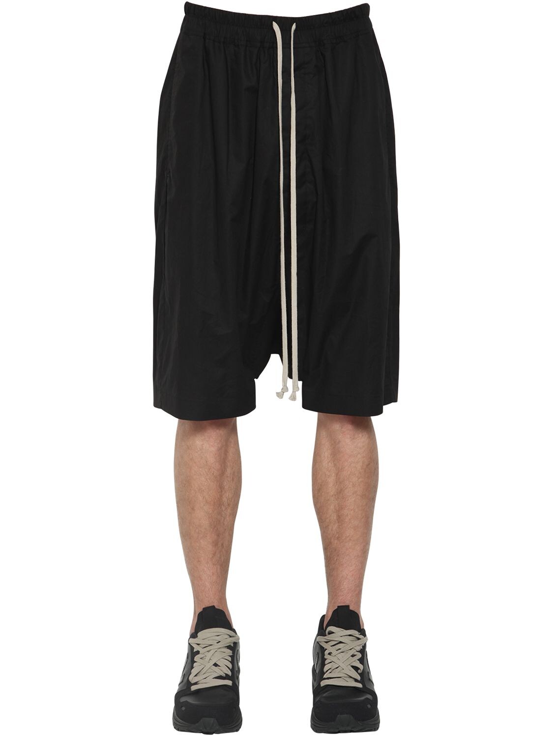 Rick Owens Drawstring Relaxed Cotton Poplin Shorts In Black