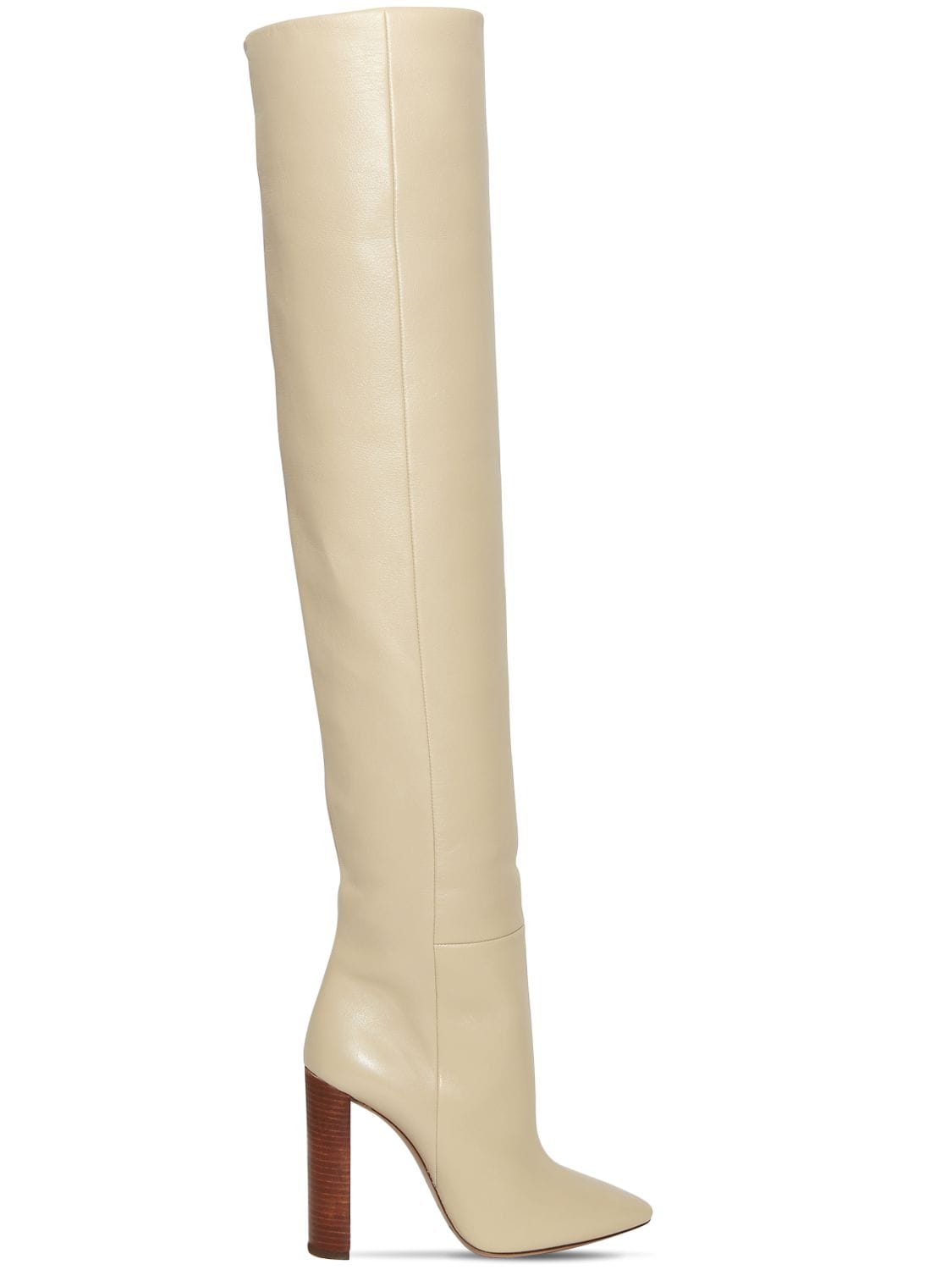 Saint Laurent 105mm Soixante Seize Leather  Boots In Ivory