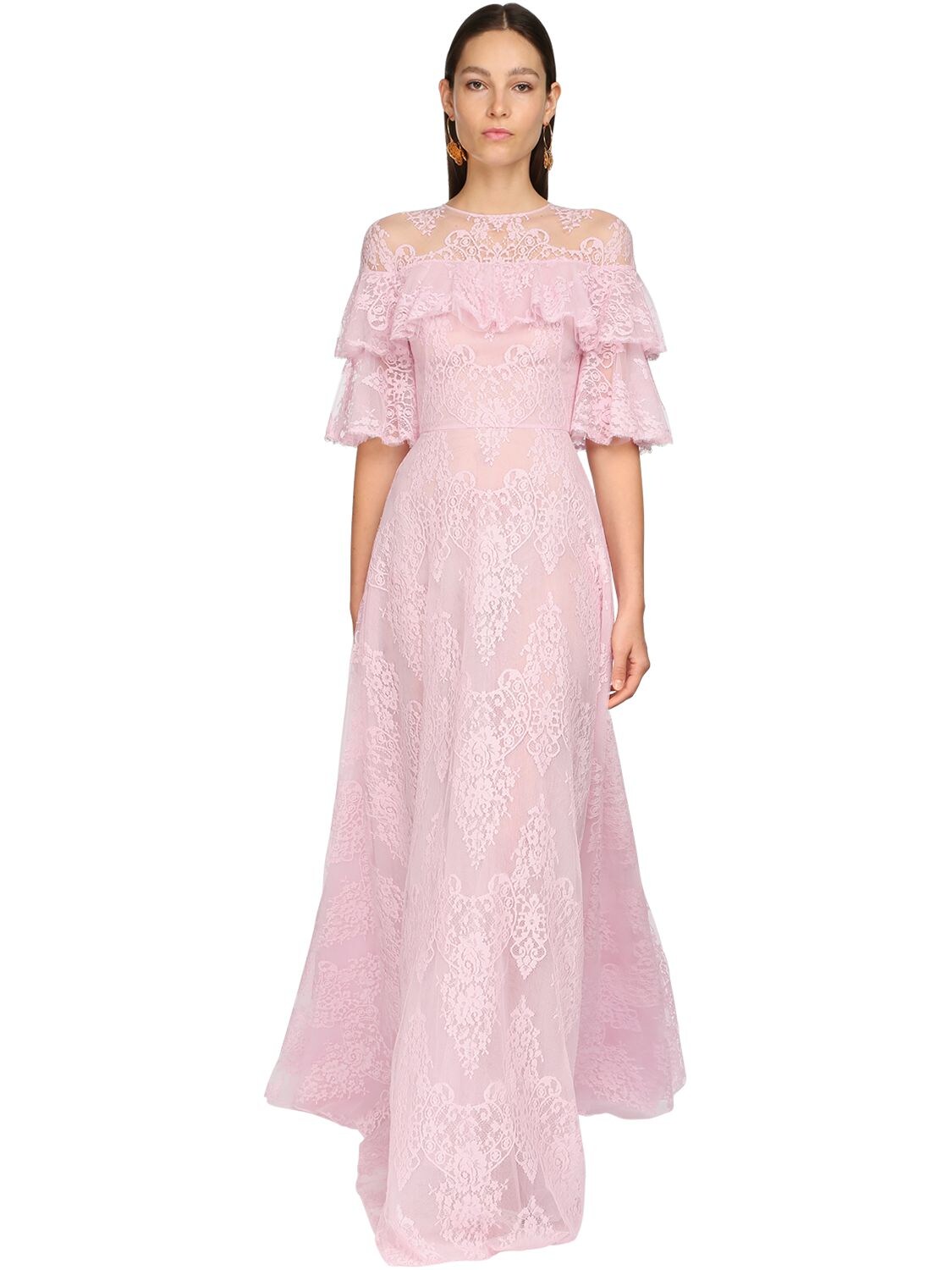 Zuhair Murad Embroidered Tulle & Lace Long Dress In Pink