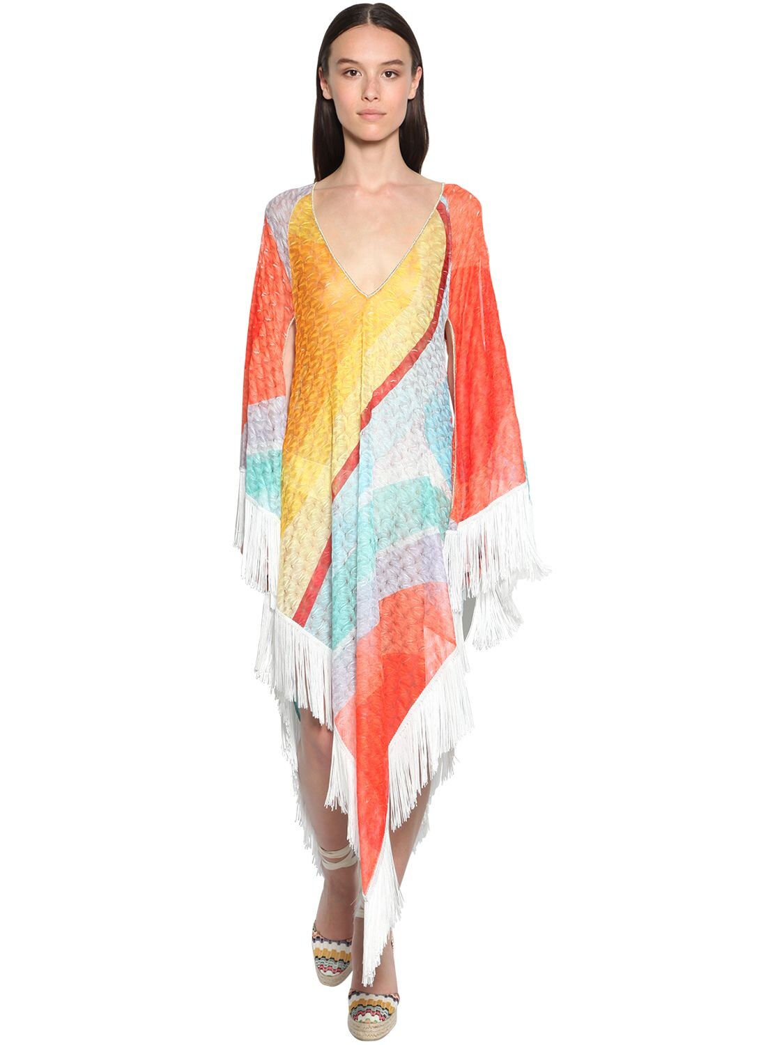 Missoni Fringed Knit Midi Dress In Multicolor