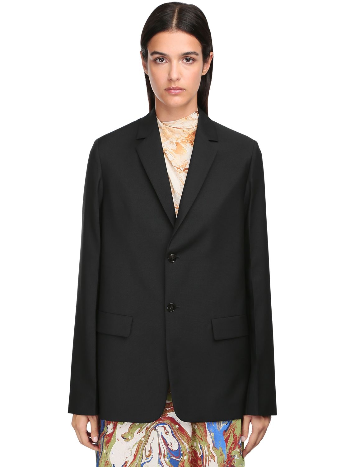 Jil Sander Wool & Mohair Single Breasted Jacket In Black