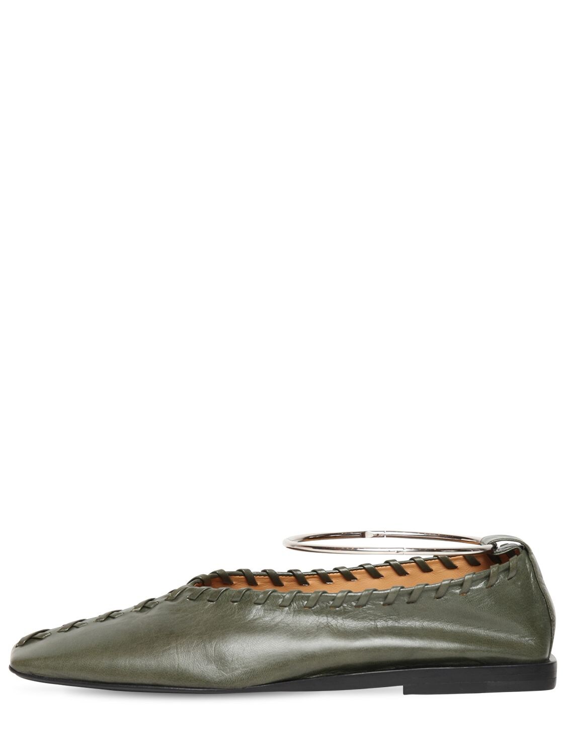 Jil Sander 10mm Stitched Leather Flats In Green