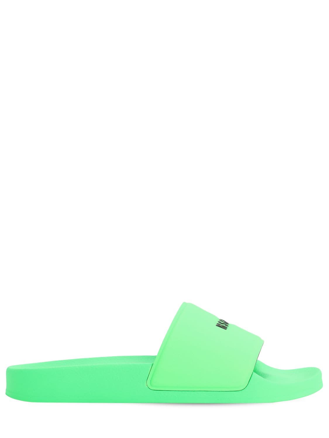 Msgm Logo Tech Slide Sandals In Neon Green