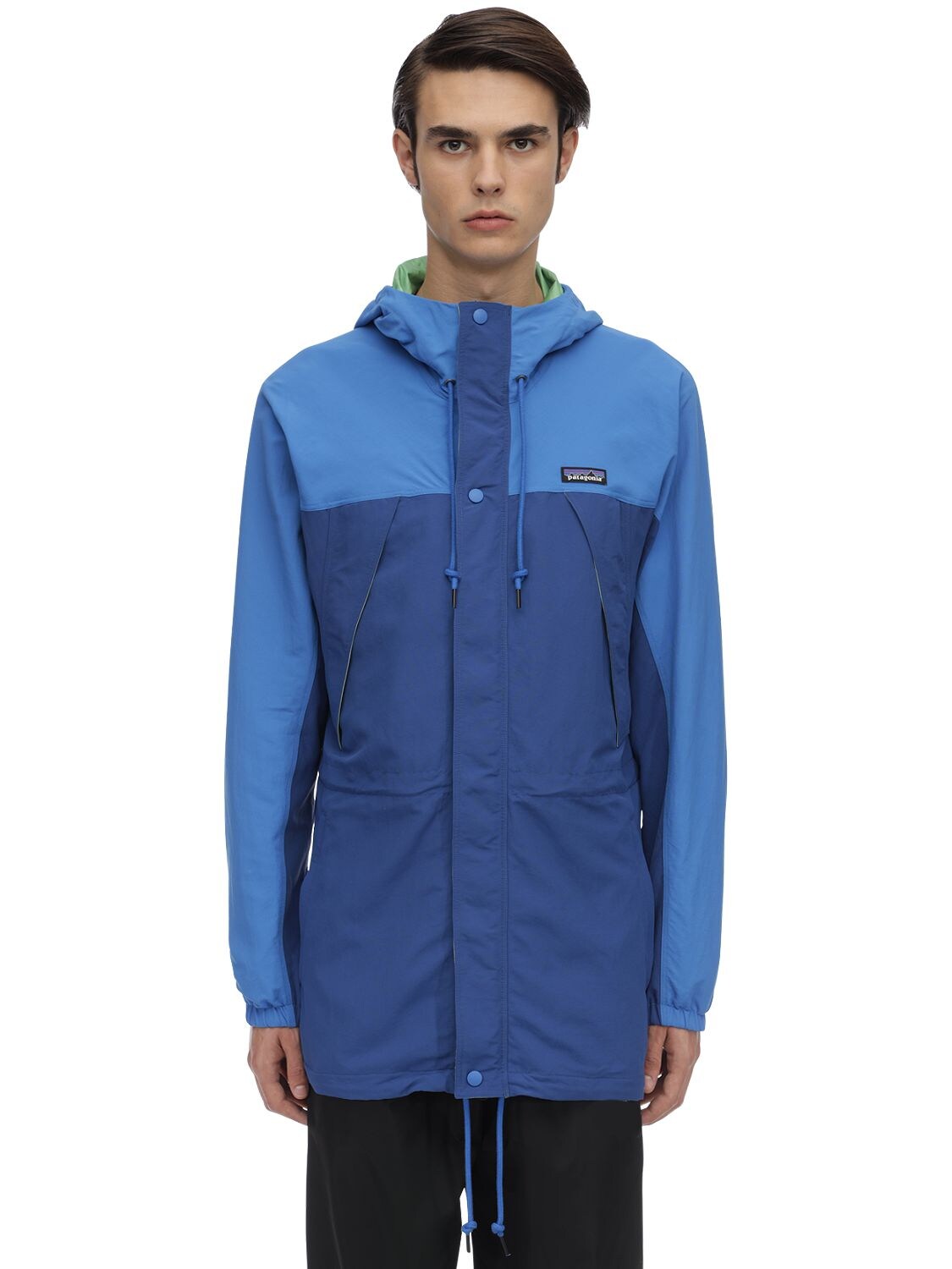 Patagonia Color Block Hooded Parka In Superior Blue