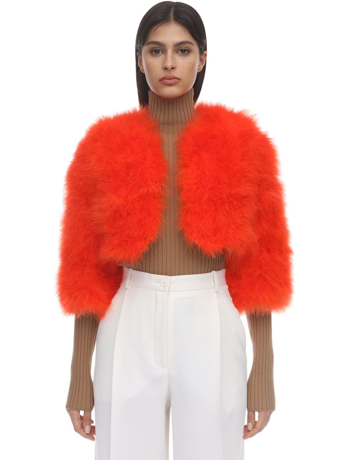 cropped feather jacket