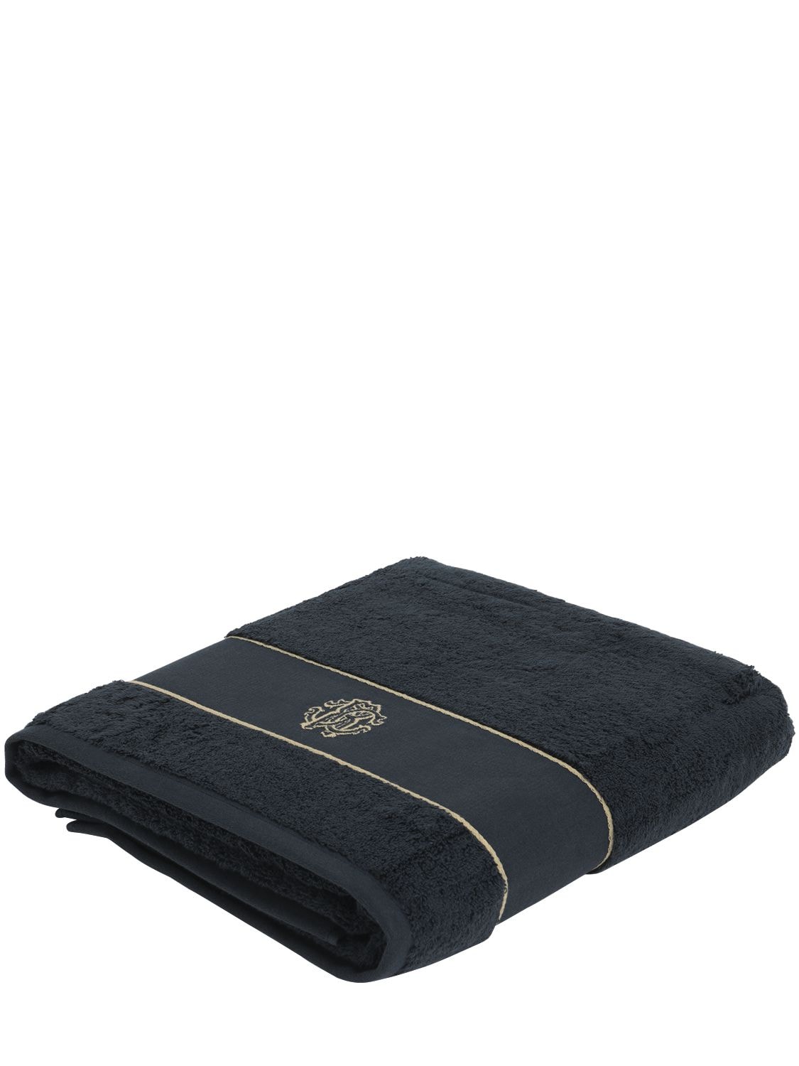 Shop Roberto Cavalli Gold New Beach Towel In Black