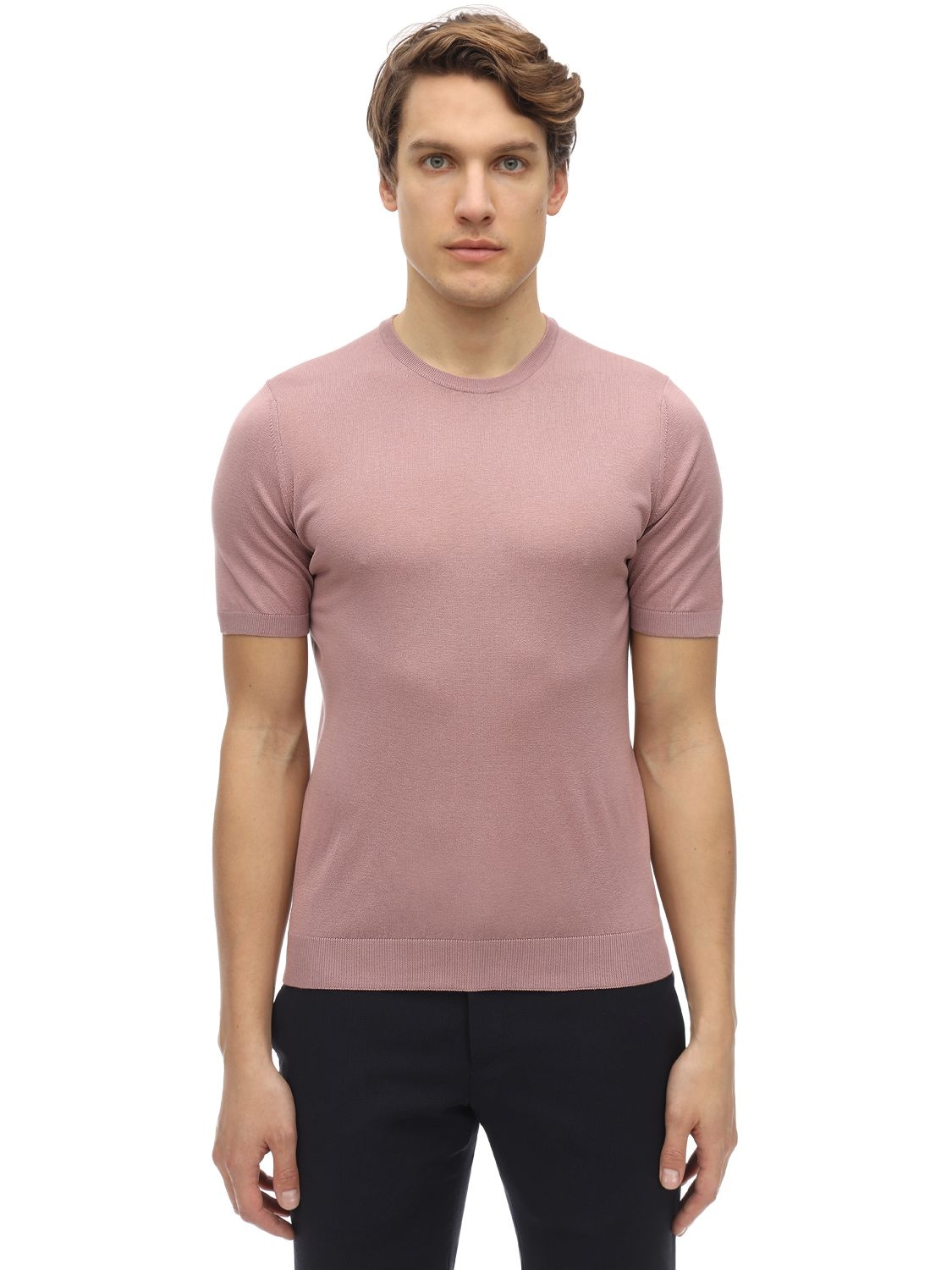 Tagliatore Short-sleeved Silk Pullover In Pink