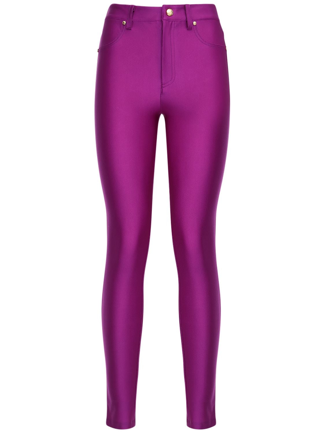 Versace Jeans Couture Shiny Lycra Skinny Trousers In Fuchsia